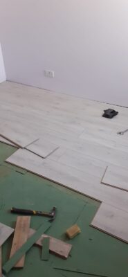 Laminate flooring being laid